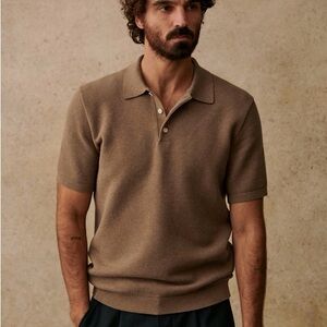 Suitsupply Taupe Merino Wool Collared Button Polo Shirt